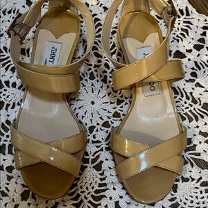 Jimmy Choo Beige Patent Leather wedge Sandals size 36